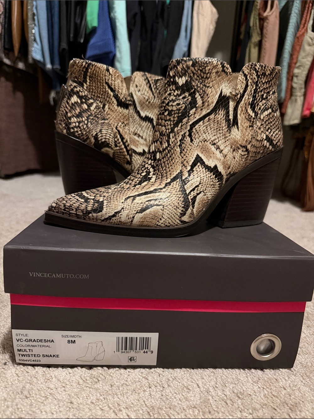 Vince Camuto Twisted Snake Print Ankle Boots - Multi Beige and Black 8